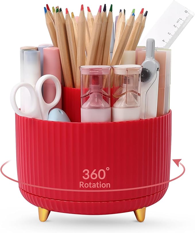 SKYDUE 360 Degree Rotating Desk Organizer, Dual-Purpose Pencil Pen Holder, Pen Organizer with 5 Slots, Pencil Cup for Office, School, Home