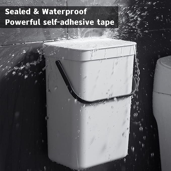stonespace Hanging Trash Can, 3.2 Gallon/12L Small Waste Bin with Lid for Kitchen Cabinet Door or Under Sink, Bathroom Trash Bin with Lid, Food Waste Bin, 1 Pack White
