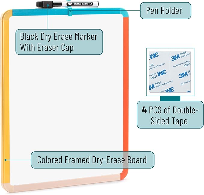 Mr. Pen- Dry Erase Board, 14” x 11” with a Black Dry Erase Marker, Colorful Frame, Small White Board, White Board for Kids, White Board for Students, Small Dry Erase Board, Mini White Board