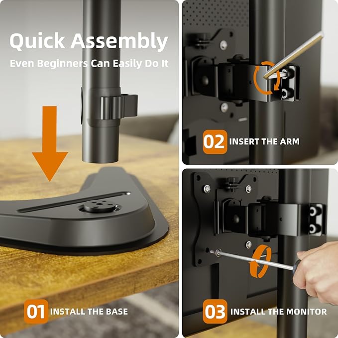 Claiks Monitor Mount, Ergonomic Adjustable Monitor Stand for Max 32 inch Screens, Adjustable Stand up to 20 lbs, VESA Mounting Holes 75&100mm, Black
