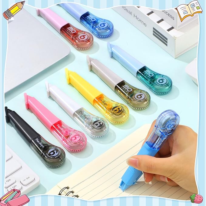 9 Pack Correction Tape Pens 1/5" X 236", 9 Color Correction Tape Comfortable Pen Shape Correction Pen Easy to Use Applicator for Instant Correction Students School Office Supplies