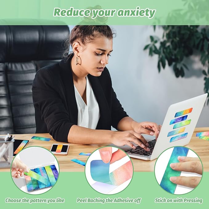 72 Pieces Anxiety Sensory Stickers with Storage Box - Calming Stickers 2 Textured Surface - Fidget Strips for Office & Classroom Desk Adult & Teen Stress (Watercolor)