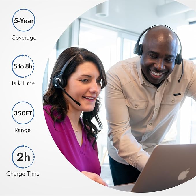Leitner LH275 2-in-1 Wireless DECT Headset with Mic – Computer and Telephone Compatible – NOT Bluetooth – 5 Year Warranty