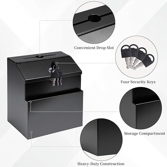 Suggestion Box with Lock and Slot 2 Pack Metal Wall Mounted Donation Box with 4 Keys