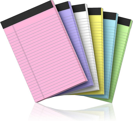 6 Pack Note Pads 5 x 8 Inch Colored Small Legal Pads 5 x 8 Pink Notepad Perforated Writing Pads Lined Paper Pads of Paper College Ruled Paper 30 Sheets Notebook To Do List for School, Office, Home