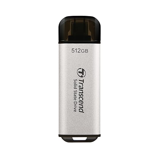 Transcend 512GB External SSD, USB 3.2 Gen2, Up to 1,050MB/s, Portable SSD with Type C, for Steam Deck, ROG Ally, MSI Claw, Windows & Mac, iPhone, iPad, Android, PS5, Xbox, Smart TV, Silver