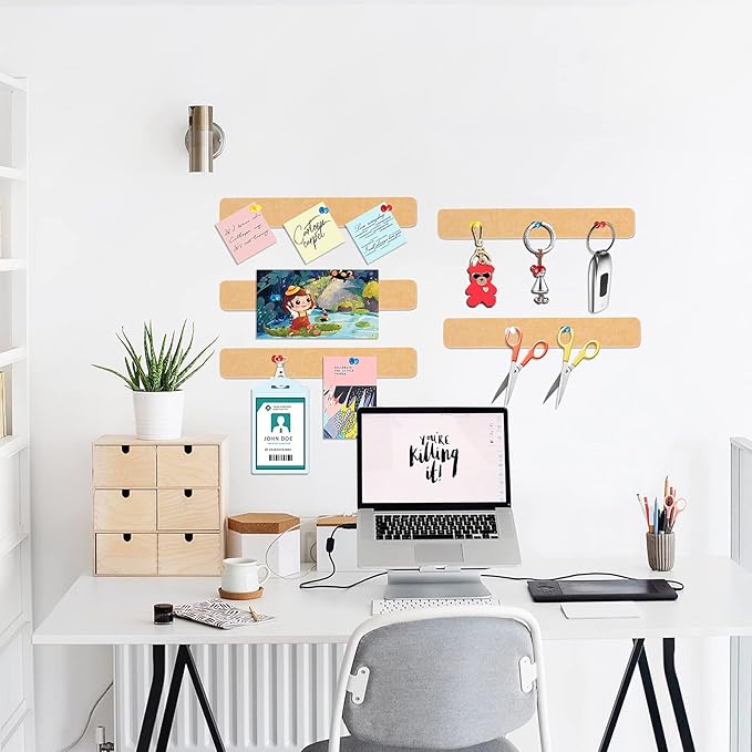 5 Pack Felt Pin Board Bar Strips Bulletin Board for Bedrooms Offices Home Wall Decoration, Notice Board Self Adhesive Cork Board with 35 Push Pins for Paste Notes, Photos, Schedules (Peach)