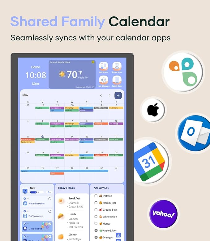 Digital Calendar+ 2: 24 Inch Wall Touch Screen Chore Chart Customize Dashboard Smart Electronic Calendar for Family Schedules Meal Planner Supports All Google Play Apps Wall Mount Black