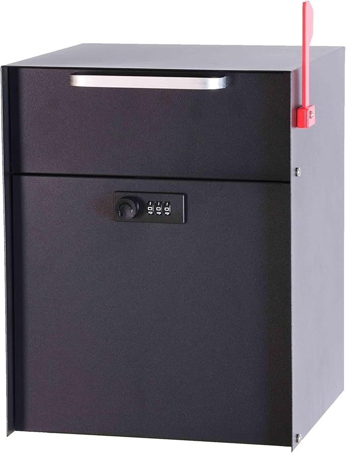 Post Mount Locking Mailbox with Code Lock - Large Capacity Security Password Metal Lock Mailbox - Waterproof Vertical Drop Mail Box Outdoor