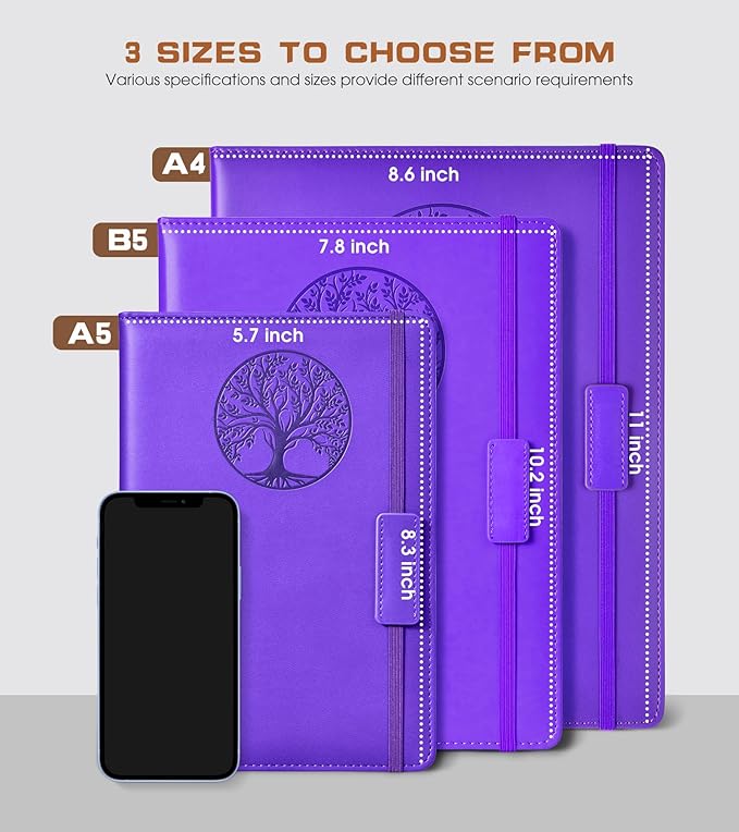Lined Journal Notebook for Women Men,256 Pages A4 Large Hardcover Leather Journals for Writing,Travel,Business,Work,School,College Ruled Notebooks for Note Taking,Diary Notepad 8.6"×11"(Purple)