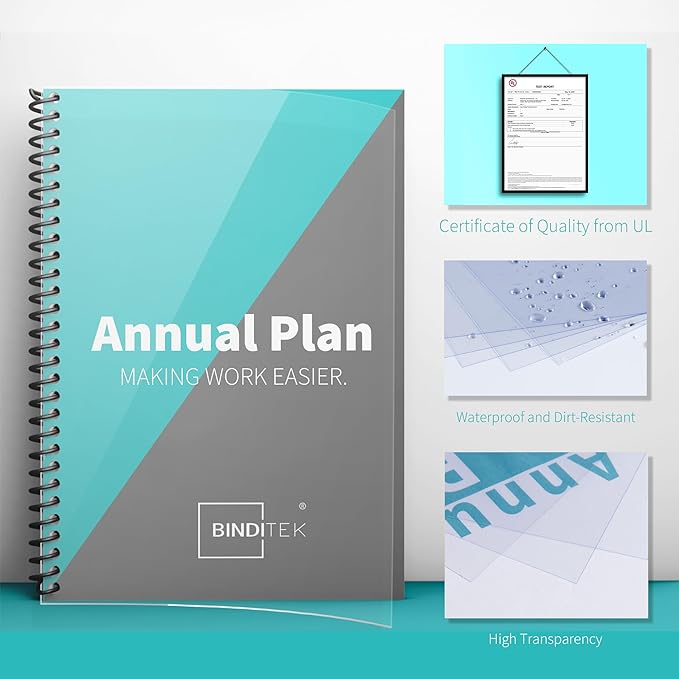Binditek 100 Pack 10 Mil PVC Clear Binding Covers, 8.5 x 11 Inches, Letter Size, Square Corners, Un-Punched, Office Supplies