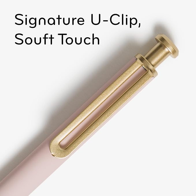 U Brands Monterey Ballpoint Pens, Set of 2, Dark Slate Gray and Blush Pink With Gold Details, Bold (1.0 mm) Point, Black Ink