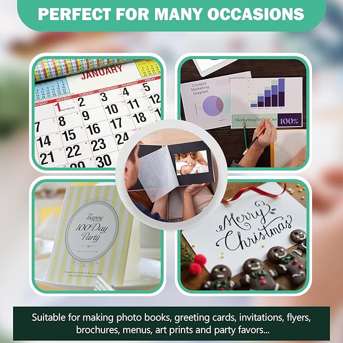 5x7 Photo Paper 100 Pack, 52lb Glossy Photo paper for Inkjet Printer, 200gsm