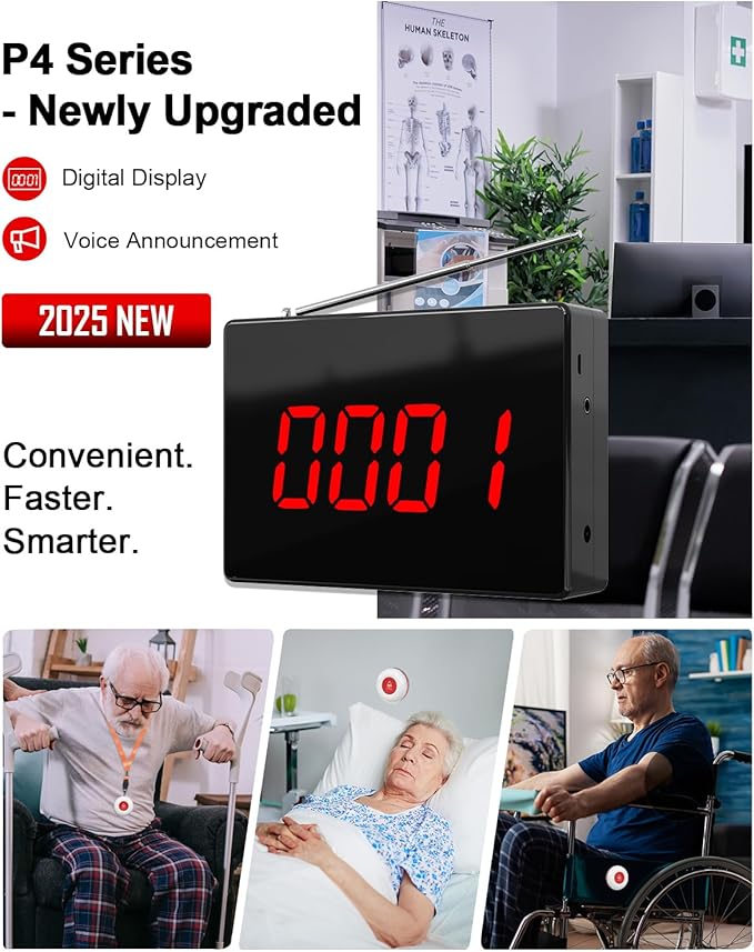 CallToU Wireless Calling System Caregiver Call Button Patient Call Bell with 10 Waterproof Nurse Alert Call Buttons and 1 Display Receiver for Clinic Nurses Station Restaurant Nursing Home