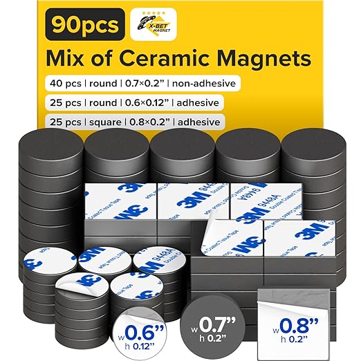 Adhesive Magnets 90 Pack Round and Squares with Adhesive Backing high-Strength and Non-Adhesive, Versatile Magnets Perfect for Home, and Office