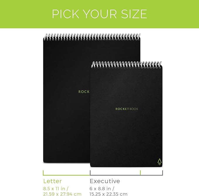 Rocketbook Smart Reusable Notebook, Flip Executive Size Spiral Notebook, Lunar Winter, (6" x 8.8"")