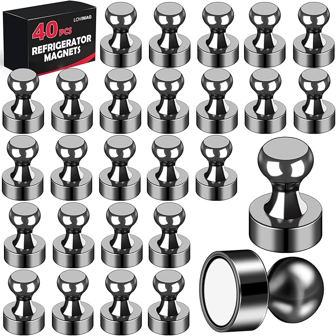 LOVIMAG 40Pcs Black Refrigerator Magnets, Strong Metal Fridge Magnets, Solid Black Style, 0.47in x 0.63in, Set of 40