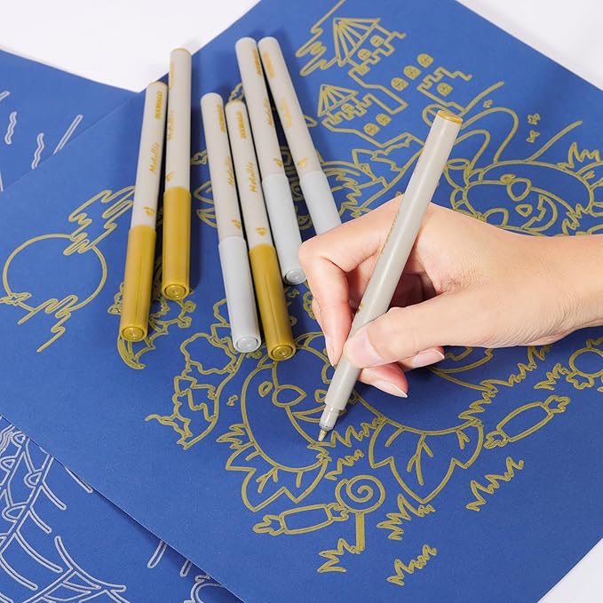 DOOHALO Metallic Pens Gold Silver Marker Compatible with Cricut 3/Maker/Explore 3/Air 2/Air Machine 1.0 Medium Point Tips for Drawing Writing