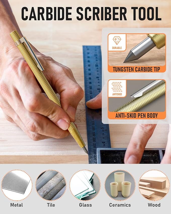 Nicpro 10 Pack Carpenter Pencils Mechanical, Construction Pencils with 21 Refill, Automatic Center Punch and Carbide Scribe Tool, Mechanical Pencil for Woodworking, Best Carpenters Marking Tool