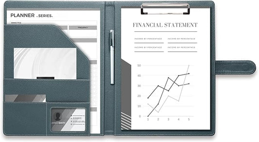 Clipboard Folder Padfolio A4, Mymazn Writing Portfolios Faux Leather Clipboards with Cover for Legal Pad Holder Letter Size 8.5 x 11 for Business Conference Notepad Clip Board (Gray Green)