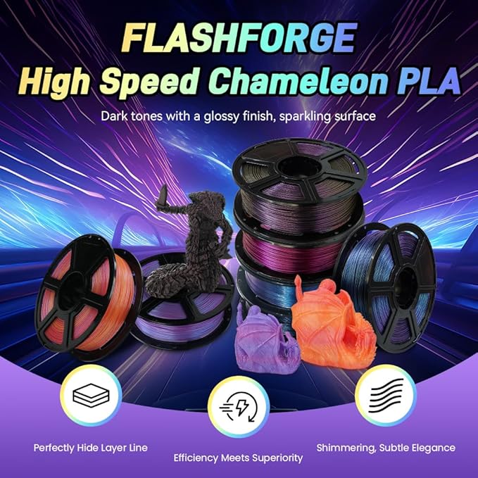 FLASHFORGE Chameleon Rapid PLA Filament 1.75mm Abyssal Rede, PLA Color Shift High Flow Speedy 3D Printer Filament, Max 500mm/s Fast Printing, Display Shimmering Effects from Various Angles and Light
