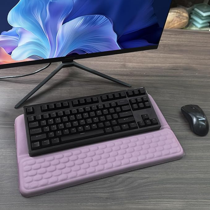 Computer Keyboard Stand with Wrist Rest, Ergonomic Tilted Keyboard Holder - Keyboard Riser with Wrist Pad - Keyboard Tray Support for Office Home - Purple