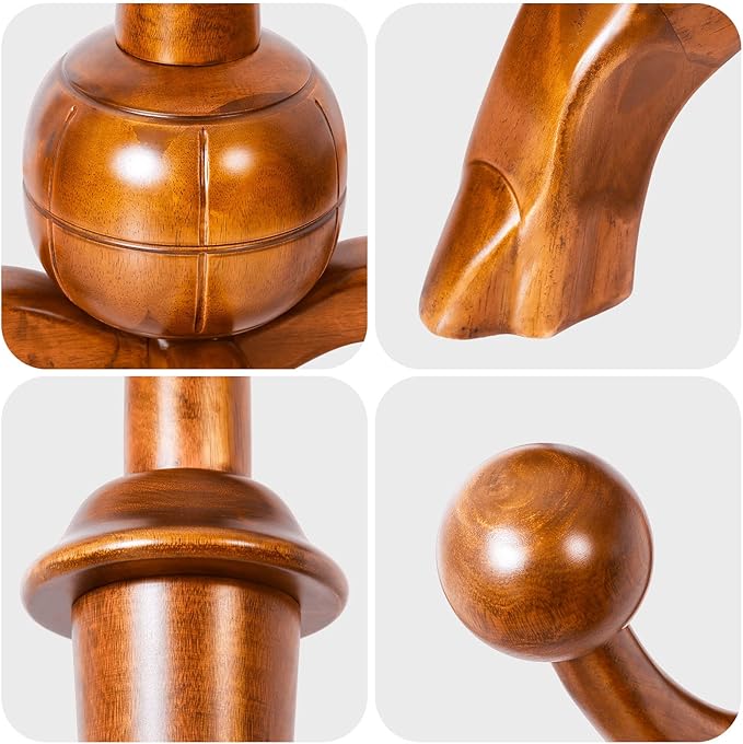 Coat Rack Freestanding Wood Tree Rack with 8 Hooks, Creative Design Tree Branch-look, Coat Tree Clothes Hanger Stand with Stable Sphere Base for Entryway, Hallway, Bedroom - Load 160lbs (Light Brown)