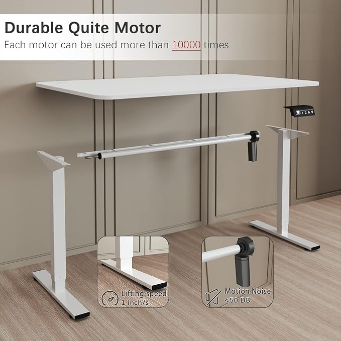 Furmax Electric Height Adjustable Standing Desk Large 48 x 24 Inches Sit Stand up Desk Home Office Computer Desk Memory Preset with T-Shaped Metal Bracket, White