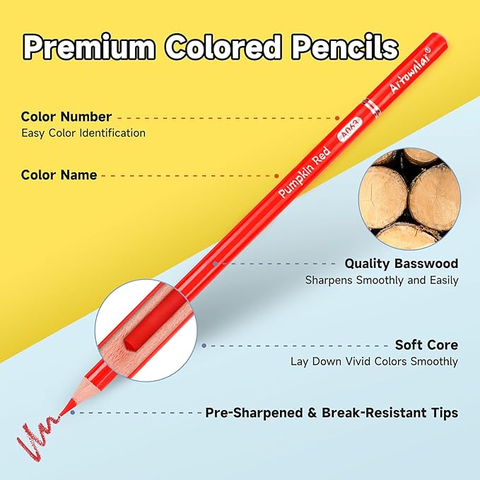 Artownlar Premium 72 Colored Pencils with Coloring Books Set, Artist Soft Core Vibrant Colors, Blending Shading Drawing Sketching Art Supplies, Oil Based Gift Case for Adults Girls Teens.