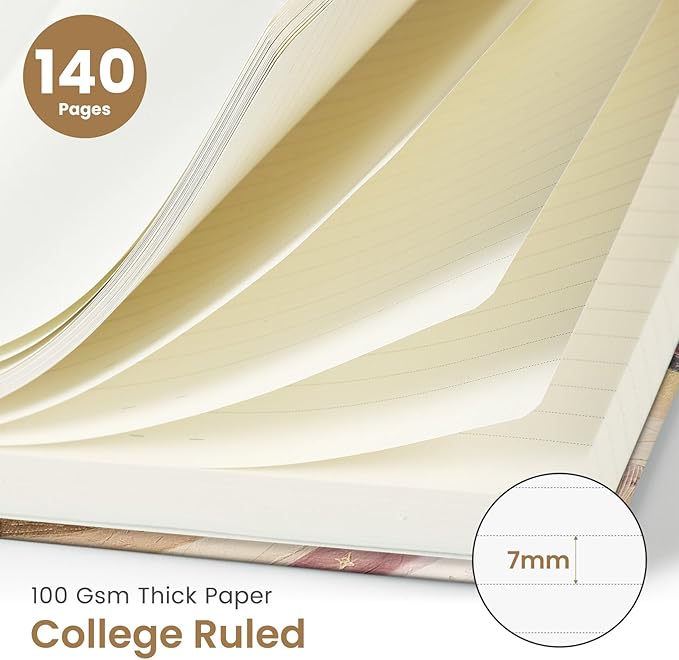 Lined Spiral Journal Notebook for Women, Pretty A5 College Ruled Hardcover Notebook for Work & Note Taking, Cute Aesthetic Journal for Writing, 140 Pages, Landscape