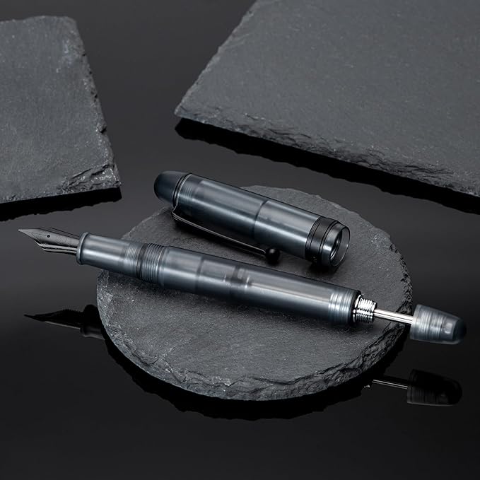 Asvine V126 Vacuum Filling Fountain Pen, Matte Black Acrylic Extra Fine Nib, Large-Capacity Pen with Gift Case