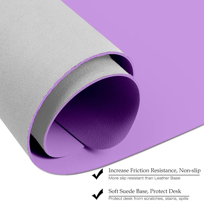 Boutilon Leather Desk Pad 24"x 14" Non-Slip Mouse Pad,Office Desk Mat,Waterprooft PU Leather Desk Blotter,Desk Pad Protector,Desk Writing Pad for Home Office Decor (S-Purple)