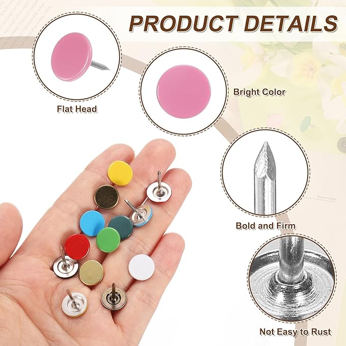 uxcell 150Pcs Upholstery Tacks, 11mmx13mm Flat Head Thumb Tack Decorative Furniture Nails Push Pins for Furniture Sofa Headboards, Pink