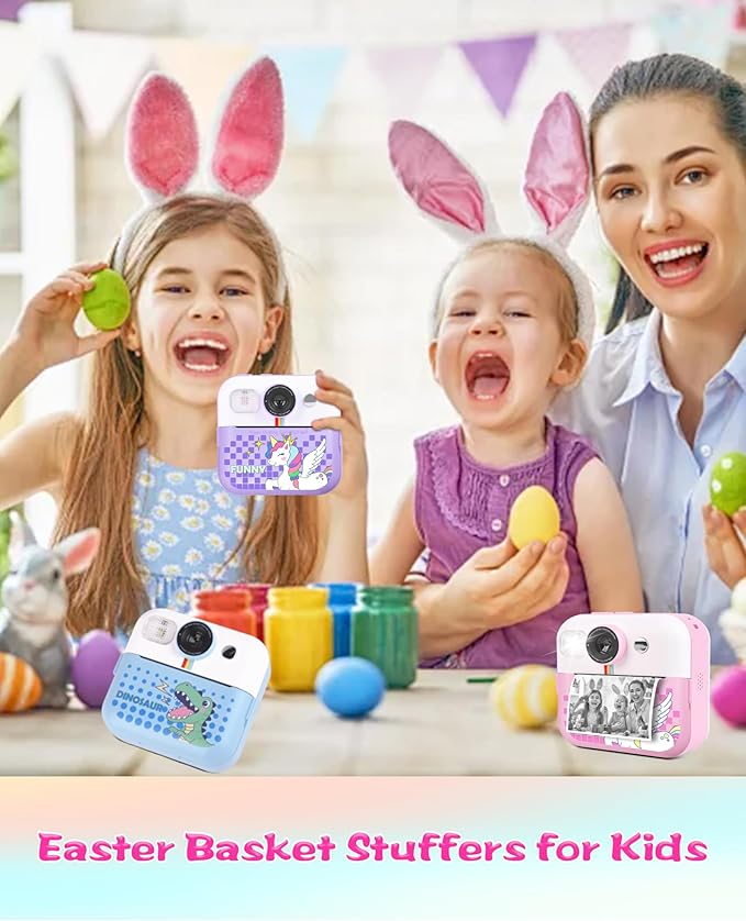 Kids Instant Print Camera, Upgrade Digital Camera for Toddlers Ages 3-12, 1080P HD Video Recorder with 32GB SD Card, 2.4" Screen, Birthday Gifts for 6-10 Year Old Girls Boys