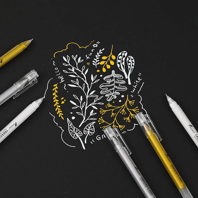 3 Colors 0.6mm Extra Fine Point Gel Pen Set – White, Gold & Silver Gel Ink Pens for Artists Drawing on Black Paper, Sketching, Bullet Journaling & Holiday Crafts