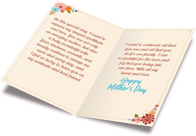 Prime Greetings Mother's Day Card, Made in America, Eco-Friendly, Thick Card Stock with Premium Envelope 5in x 7.75in, Packaged in Protective Mailer… (Wife)