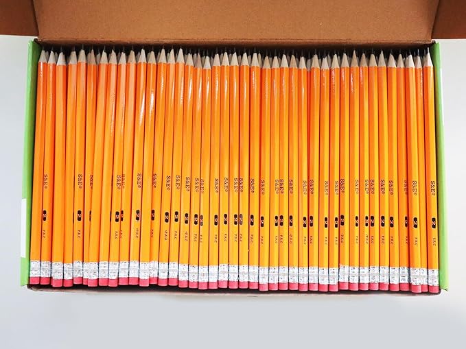 S & E TEACHER'S EDITION Woodcased #2 Pencils, Pre-sharpened, Yellow, with Erasers #2 HB Lead Bulk Box, No. 2 Pencil, Back to school, 600Pcs