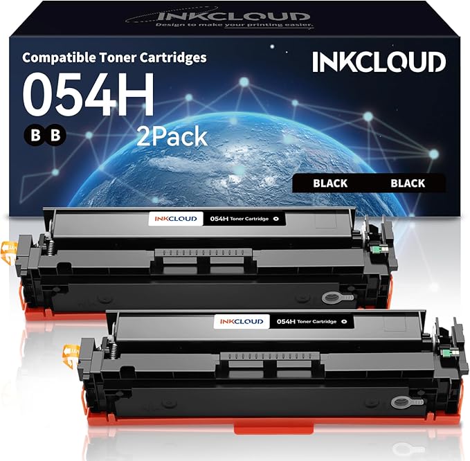 INKCLOUD 054H Black Toner 2-Pack with Chip Compatible Canon 054H 054 Black Toner Work with Canon Color ImageClass MF644Cdw MF642Cdw LBP622Cdw MF642c MF641cw Printer (Black, 2-Pack)