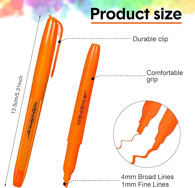 Thenshop 60 Pcs Highlighter Bulk Pack Assorted Colors Highlighter Markers Chisel Tip Fluorescent Pens for Office Classroom Back to School Supplies