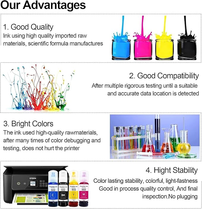 Printers Jack Compatiable T522 Refill Ink Bottle Kit for Supertank ET-2800 ET-4700 ET-4800 ET-2710 ET-2720, ET-2803 Printer, 4 Packs
