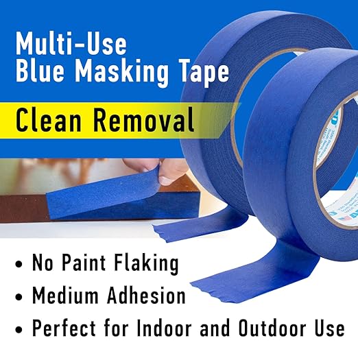 ABRO 36 Pack Blue Painters Tape: 24mm x 55M All Purpose Blue Tape, Temporary Labeling, Easy Tear, Clean Removal, Masking Tape Colored, DIY or Pro Use
