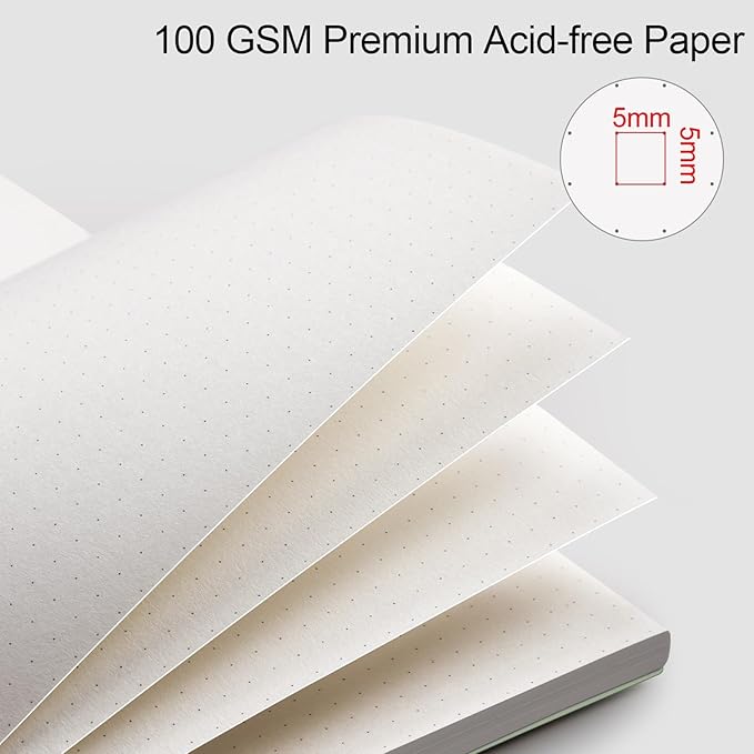 AHGXG Bullet Dotted Journal - Dot Grid Spiral Notebook B5, 140 Pages, 100 GSM Thick Paper, Waterproof Plastic Cover Journals for Bullet Journaling, Sketching, 7.6" x 10", Sage Green