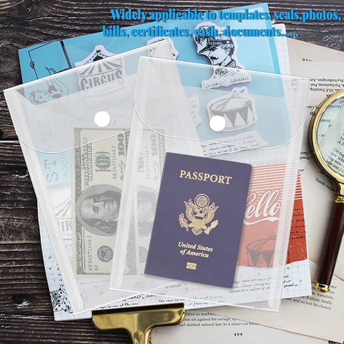Vmiapxo 40 Pack Stamp and Die Storage Pockets, Reusable Small Plastic Envelopes Waterproof Sticker Organizer Receipt Holder Photo Storage Folders (5" x 7")