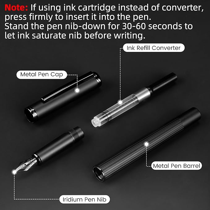 JINHAO Fountain Pen Extra Fine Nib, Includes Ink Cartridges & Converter, Perfect Weight, Optimal Flow, No Skips