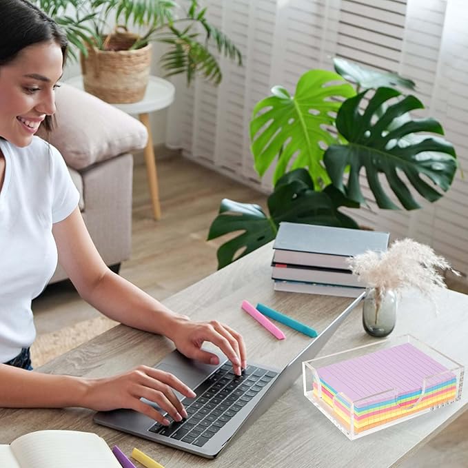 4x6 Acrylic Memo Holder with Sticky Notes for Desk, Clear Sticky Note Dispenser with Adhesive Notepad, 4x6 Acrylic Notepad Holder Desk Organizer for Office Home School (DP027)