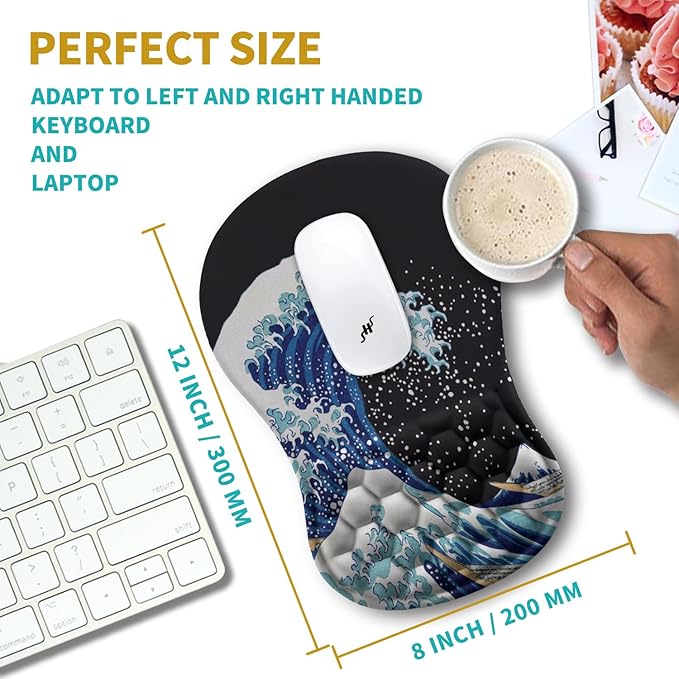 Hokafenle Ergonomic Mouse Pad Wrist Support, Wrist Rest Mousepad for Carpal Tunnel Pain Relief with Integrated Memory Foam Slope Massage Bulge (11.8x7.9 inch,Sea Wave