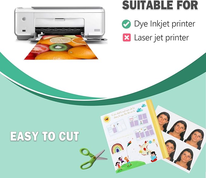 8.5x11 Glossy Photo Paper - Photo Quality Paper for Inkjet Printer, US Letter Size, 100 Sheets, 200GSM (P8511YB200GP)