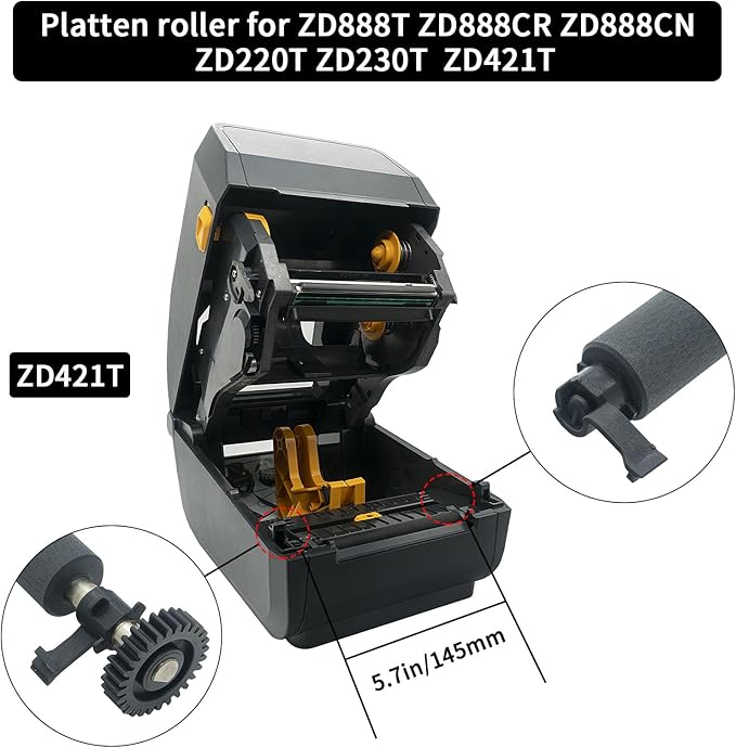 P1112640-216 Kit Platen Roller for Zebra ZD421T ZD888T ZD220T ZD230D ZD230T Thermal Printer - Replacement Printer Transfer Roller Compatible with Zebra ZD421T (203dpi, 300dpi)