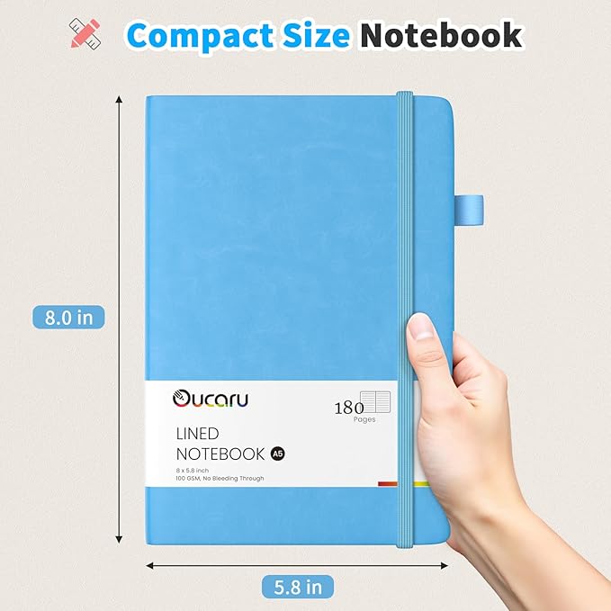 Lined Journal Notebook, 4 Pack, 180 Pages, A5 Journals for Writing, 100 GSM Thick Paper, Small Notebooks Daily Journal for Women Men Work, Business, School, Travel Supplies