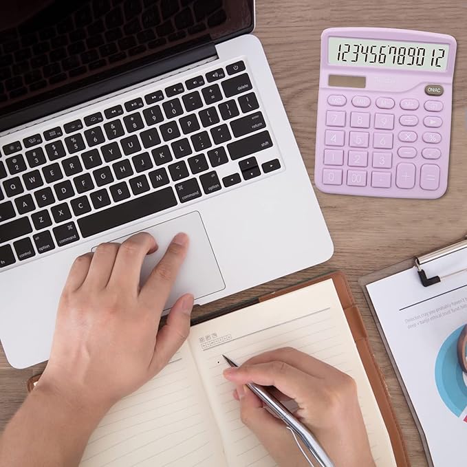 2PC Basic Office Desktop Calculator - 12 Digit Purple LCD Display, Sensitive Buttons, School & Office Supplies